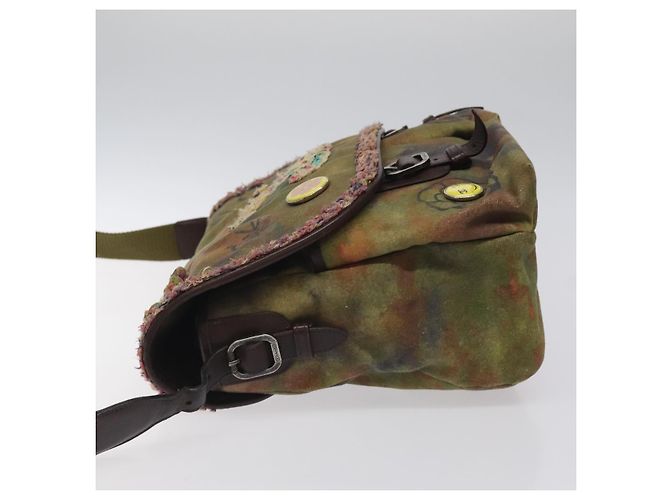 Borsa a spalla CHANEL ricamo graffiti in tela di pelle khaki CC Auth 121519SV Cachi - vista 5
