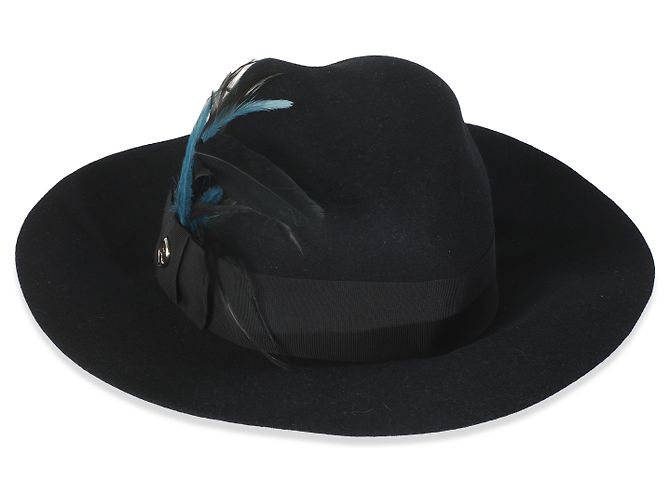 Cappello Trilby in misto cotone nero GG piumato Gucci L - vista 2