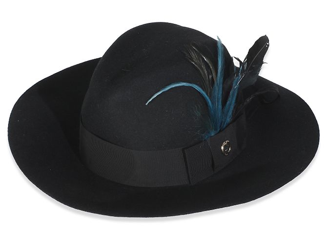 Cappello Trilby in misto cotone nero GG piumato Gucci L - vista 3