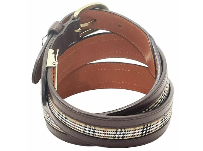 Burberry London Check Pattern Leather Belt Beige Dark brown - view 2