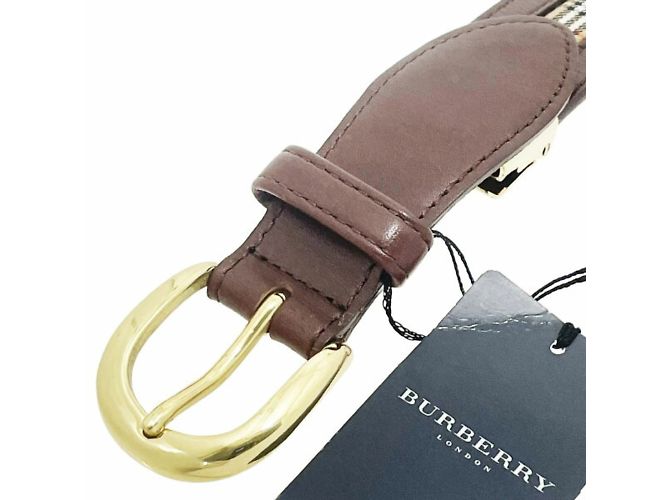 Burberry London Check Pattern Leather Belt Beige Dark brown - view 3