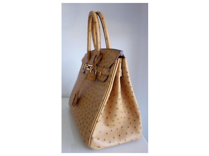 Borsa Hermès Birkin 30 in struzzo oro Beige - vista 10