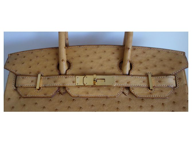Borsa Hermès Birkin 30 in struzzo oro Beige - vista 11
