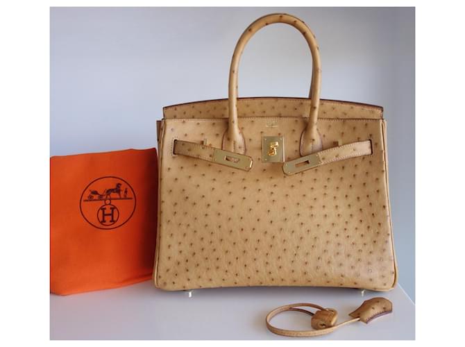 Borsa Hermès Birkin 30 in struzzo oro Beige - vista 2