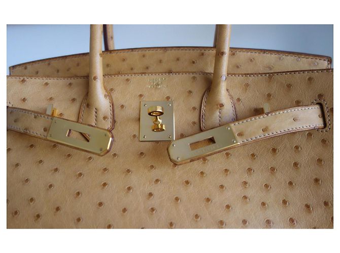 Borsa Hermès Birkin 30 in struzzo oro Beige - vista 8