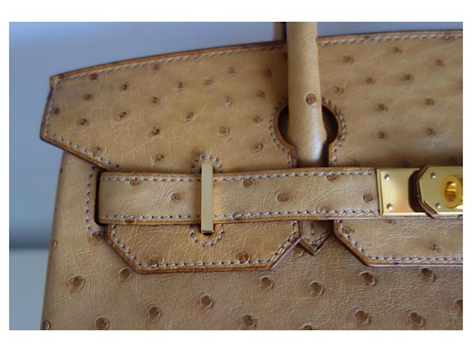 Borsa Hermès Birkin 30 in struzzo oro Beige - vista 9