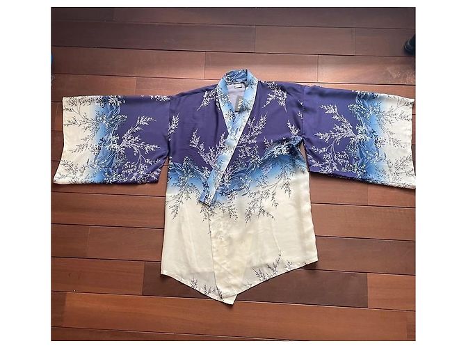 Autre Marque Kimono + Cinturón Obi de Seda Impresa Blanco Azul - vista 15