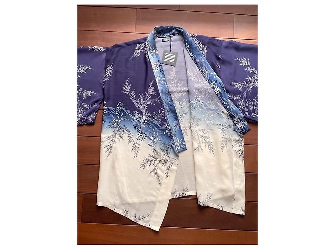Autre Marque Kimono + Cinturón Obi de Seda Impresa Blanco Azul - vista 16
