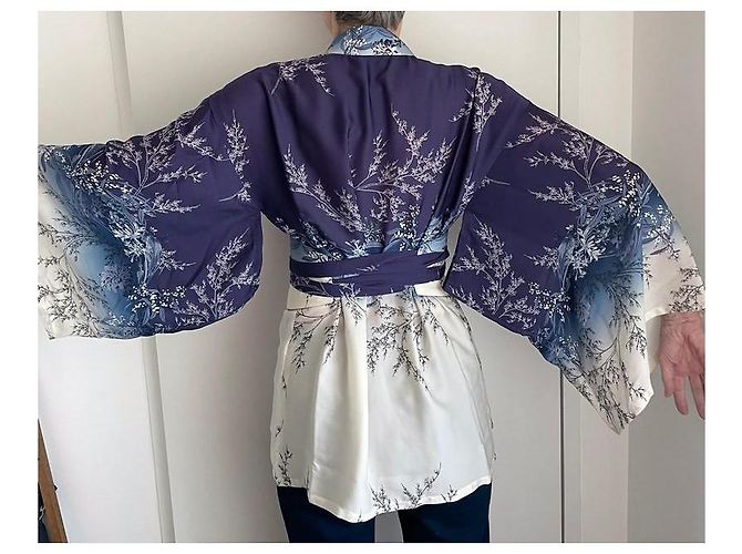 Autre Marque Kimono + Cinturón Obi de Seda Impresa Blanco Azul - vista 5