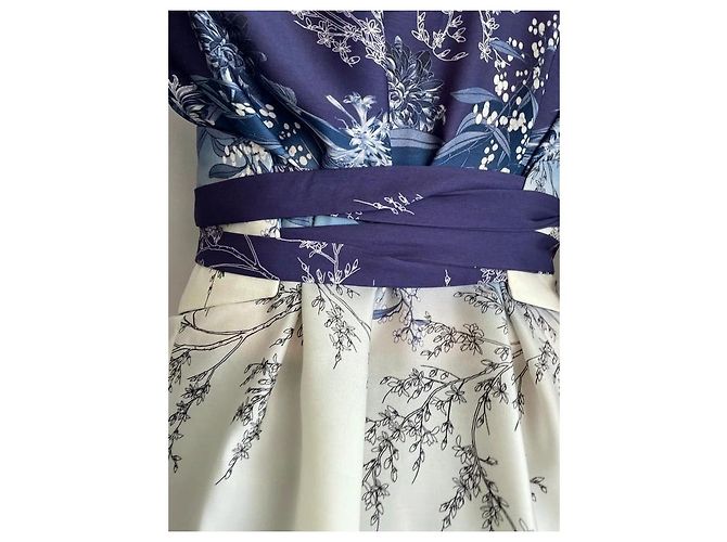 Autre Marque Kimono + Cinturón Obi de Seda Impresa Blanco Azul - vista 6