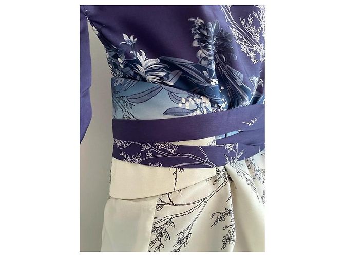 Autre Marque Kimono + Cinturón Obi de Seda Impresa Blanco Azul - vista 7