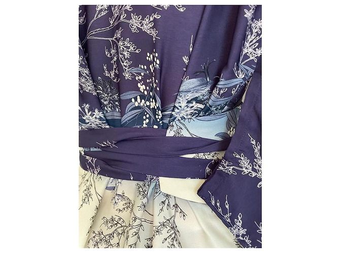 Autre Marque Kimono + Cinturón Obi de Seda Impresa Blanco Azul - vista 8