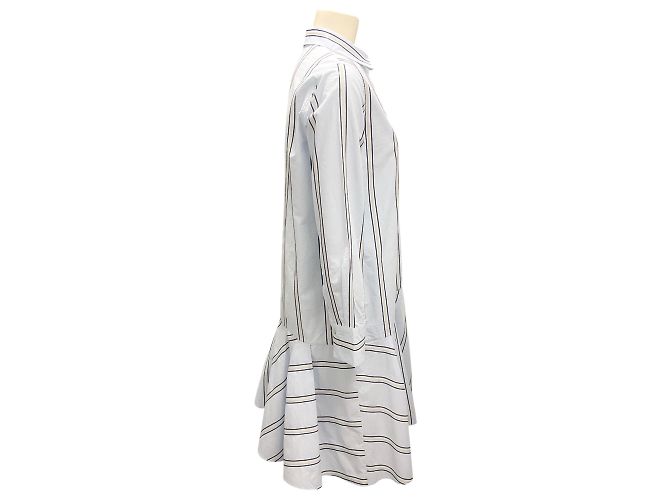 Vestido camisero de algodón a rayas azul claro con cintura baja Brunello Cucinelli - vista 2