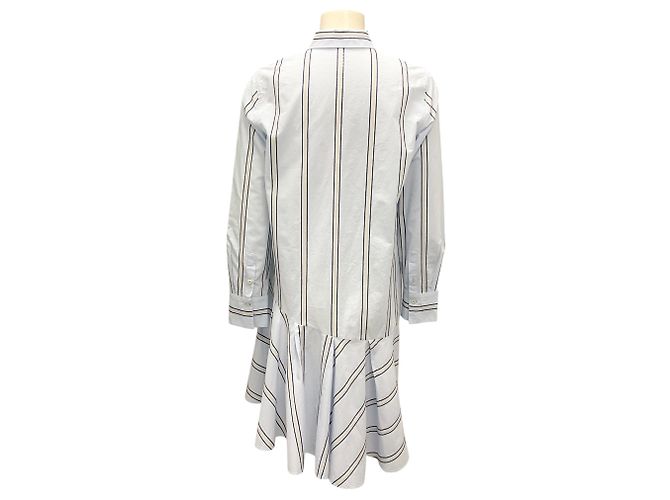 Vestido camisero de algodón a rayas azul claro con cintura baja Brunello Cucinelli - vista 3