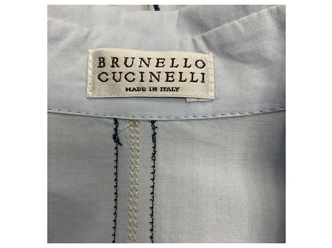 Vestido camisero de algodón a rayas azul claro con cintura baja Brunello Cucinelli - vista 4