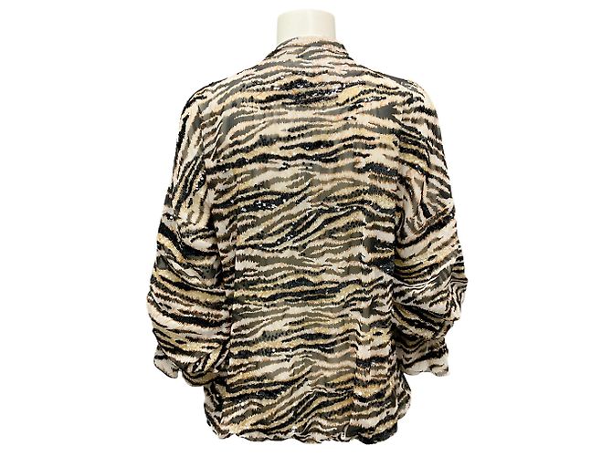 Redemption Beige / Tan / Black Sequined Leopard Printed Chiffon Top Camel - view 2