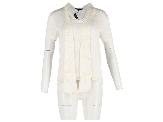Camiseta con cuello de lazo Maje en seda marfil Blanco Crudo - vista 4