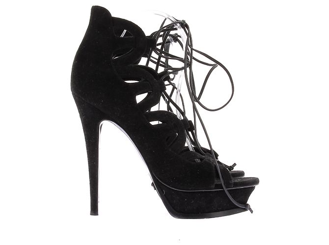 Décolleté Saint Laurent in camoscio nero con lacci - vista 2