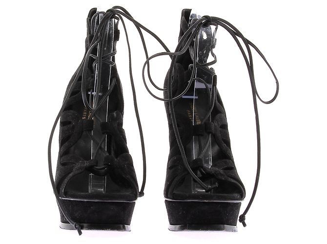 Décolleté Saint Laurent in camoscio nero con lacci - vista 4