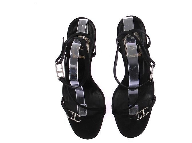 Décolleté Christian Dior in tela nera con charm CD strassati Nero - vista 6