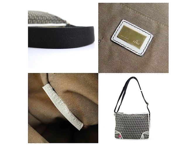 Borsa a Spalla Fendi Zucchino Nero Bianco - vista 5