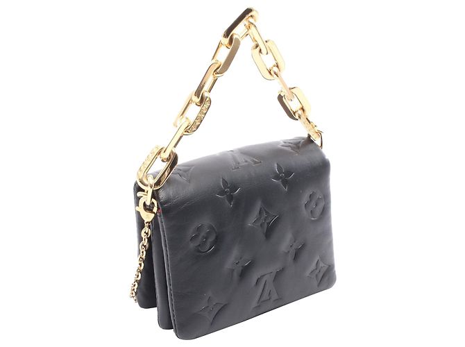 Coussin Louis Vuitton Schwarze Monogramm Prägung Puffy Lammleder Gürteltasche - Ansicht 2