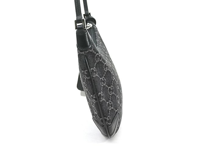 Borsa a spalla in denim nero e pelle Gucci - vista 2