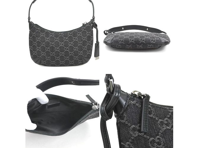 Borsa a spalla in denim nero e pelle Gucci - vista 3