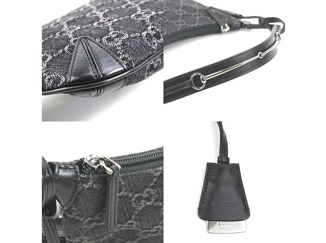 Borsa a spalla in denim nero e pelle Gucci - vista 4