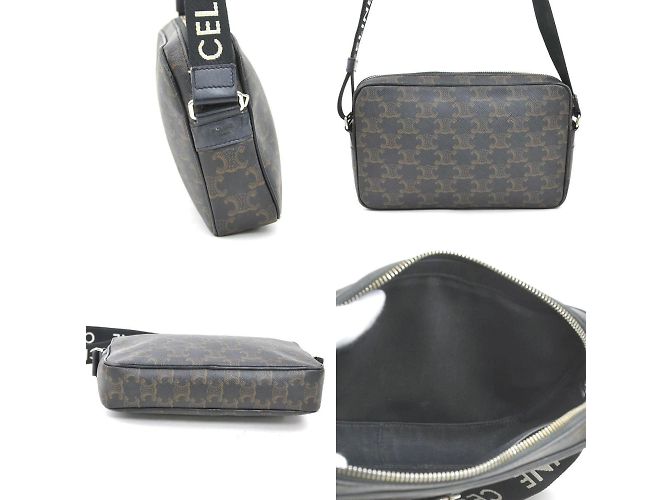 Céline Celine Beschichtete Canvas Schultertasche Braun Schwarz - Ansicht 2