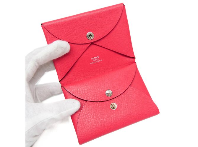 Hermès Hermes Calvi Duo Leather Card Case in Ruby Red - view 3