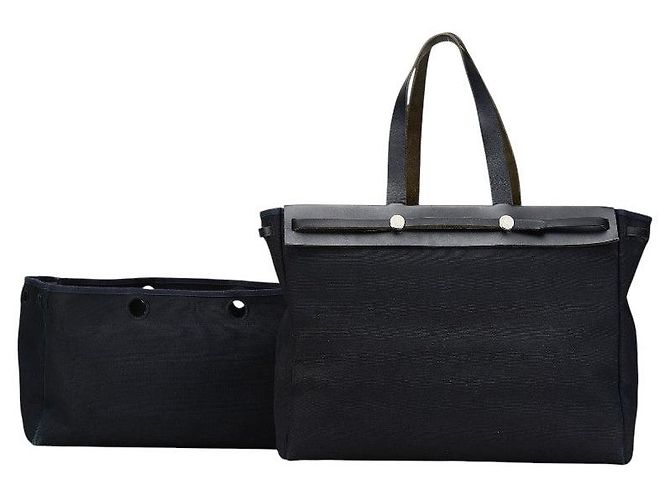 Hermès Herbag Cabas GM Toile Officier Leder Tragetasche Blau Marineblau - Ansicht 14