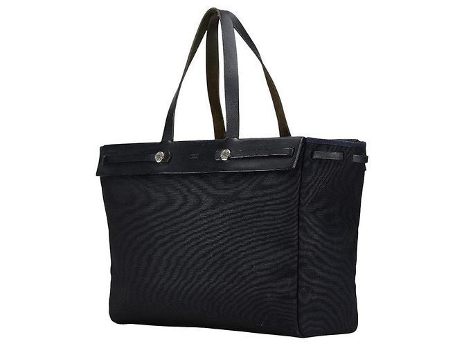 Hermès Herbag Cabas GM Toile Officier Leder Tragetasche Blau Marineblau - Ansicht 2