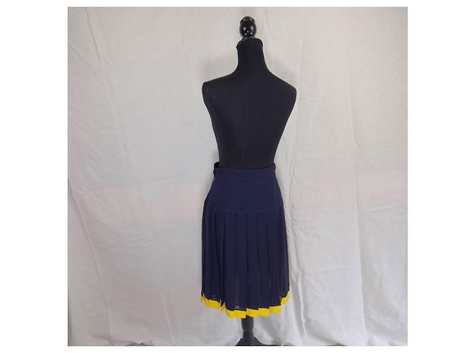Genny gonna preppy in seta blu e gialla vintage 1990s Giallo - vista 2