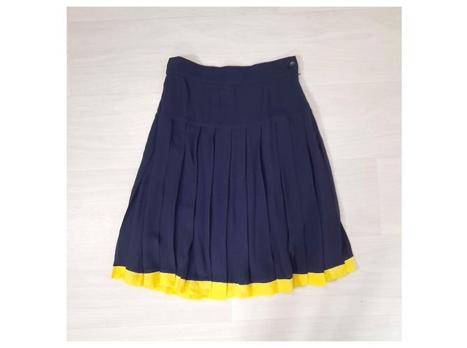 Genny gonna preppy in seta blu e gialla vintage 1990s Giallo - vista 4