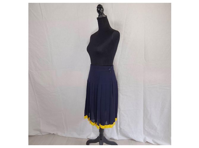Genny gonna preppy in seta blu e gialla vintage 1990s Giallo - vista 5