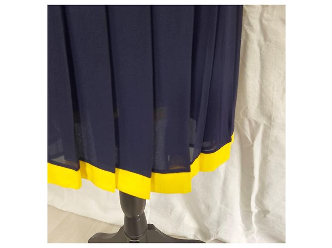Genny gonna preppy in seta blu e gialla vintage 1990s Giallo - vista 6