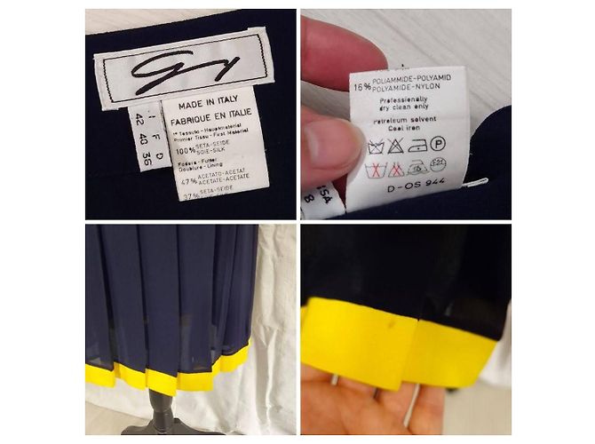 Genny gonna preppy in seta blu e gialla vintage 1990s Giallo - vista 7