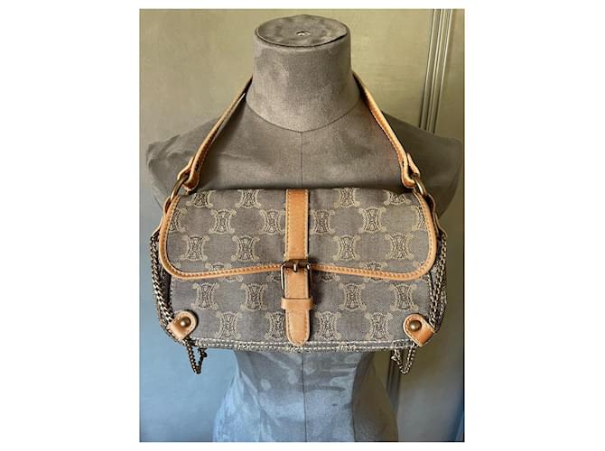 Borsa Céline Macadam Denim e Pelle Oro Navy - vista 2