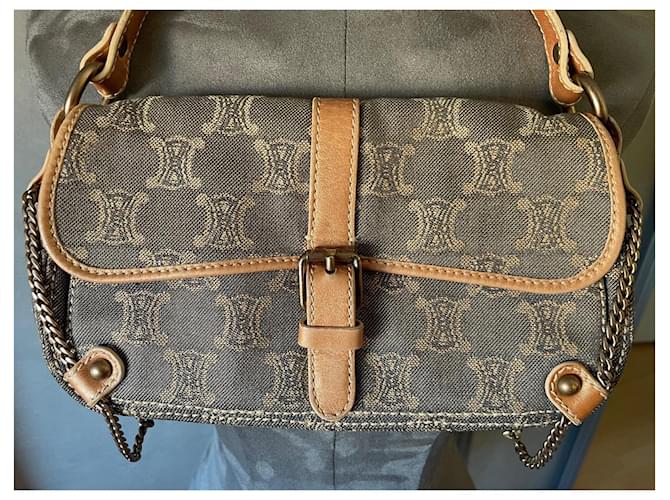 Borsa Céline Macadam Denim e Pelle Oro Navy - vista 3