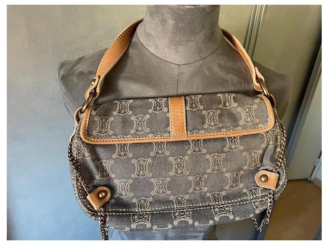Borsa Céline Macadam Denim e Pelle Oro Navy - vista 7