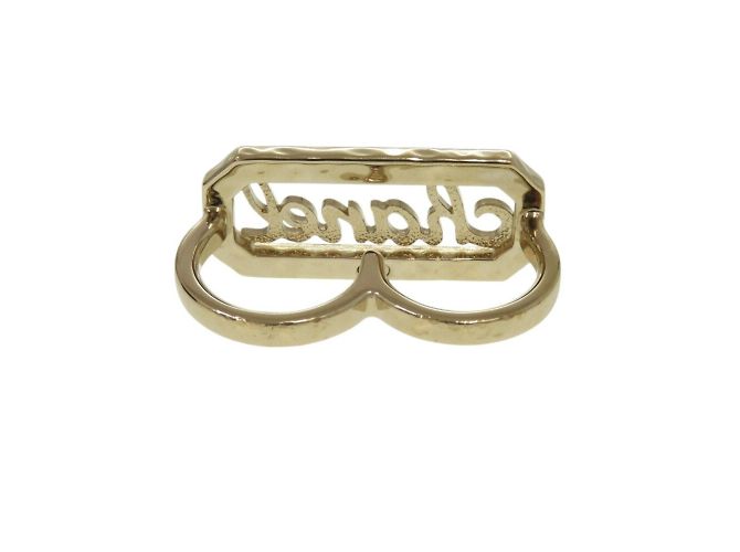 Chanel Doppel-Finger-Goldring mit Kunstperle Golden - Ansicht 4
