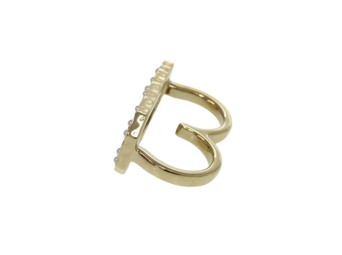 Chanel Doppel-Finger-Goldring mit Kunstperle Golden - Ansicht 5