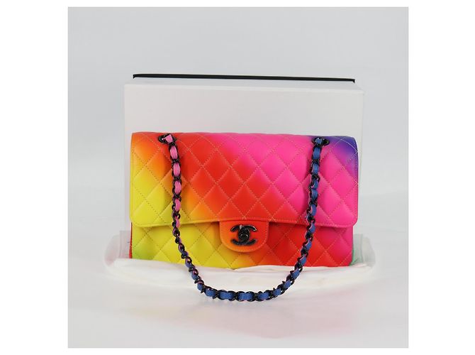 CHANEL Matelassé Schultertasche mit Kette aus Lammleder Rainbow CC Auth 122426SM - Ansicht 12