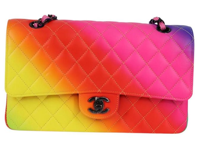 CHANEL Matelassé Schultertasche mit Kette aus Lammleder Rainbow CC Auth 122426SM - Ansicht 13