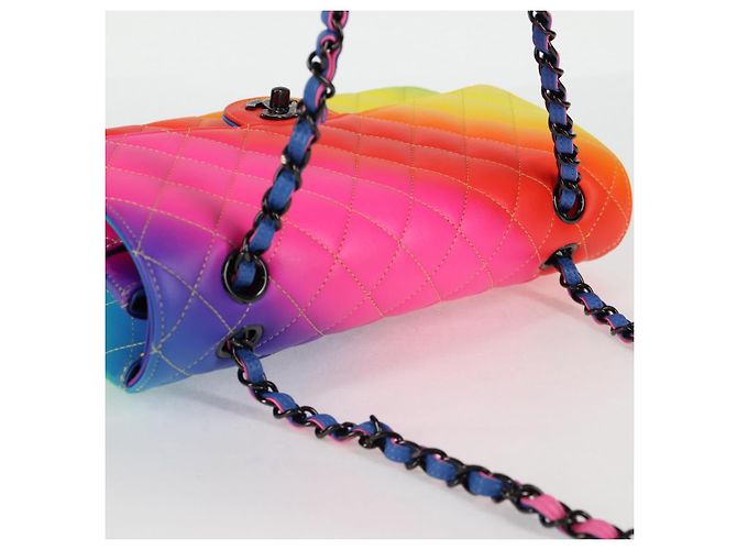 CHANEL Matelassé Schultertasche mit Kette aus Lammleder Rainbow CC Auth 122426SM - Ansicht 6