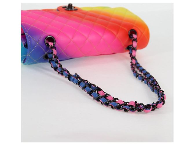 CHANEL Matelassé Schultertasche mit Kette aus Lammleder Rainbow CC Auth 122426SM - Ansicht 7