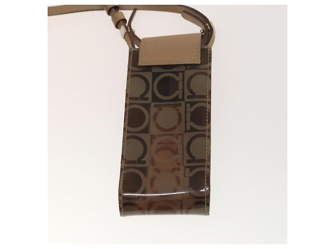 Salvatore Ferragamo Borsa a mano in vinile 2 pezzi marrone Auth mr1382 - vista 11