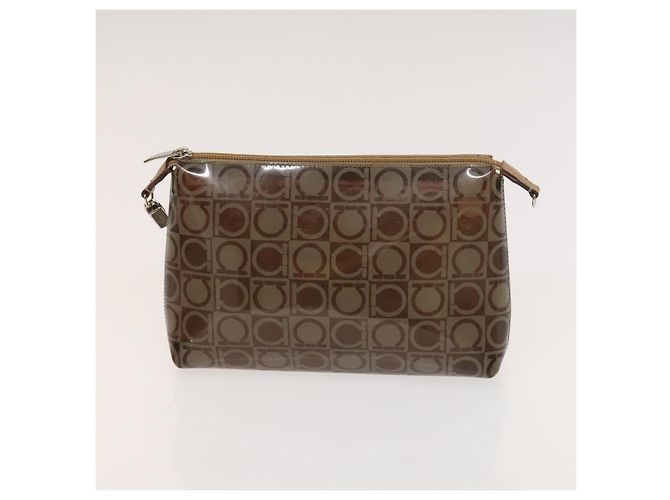 Salvatore Ferragamo Borsa a mano in vinile 2 pezzi marrone Auth mr1382 - vista 13