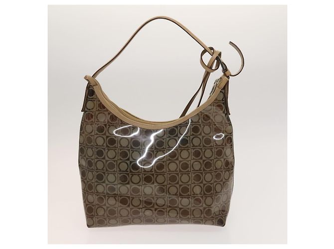 Salvatore Ferragamo Borsa a mano in vinile 2 pezzi marrone Auth mr1382 - vista 3